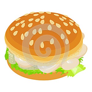 Fish burger icon, isometric style