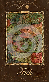 Fish. Card of Old Marine Lenormand Oracle deck.