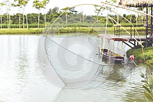 A Fish catch,Fish traps, fishermen using large-sizes square nets called Yo to catch fish.