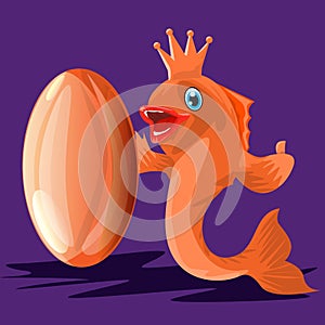 Fish character and fish oil. Cartoon style vector illustration.