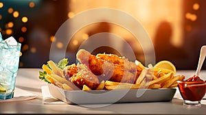 and Fish and chips with french fries. Fast food using AI generative and fast food concept.