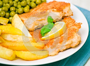 Fish and chips with peas