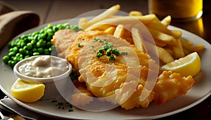 Fish and Chips: The Popular Comfort Food Dish That Originated in the United Kingdom, Generative AI, illustration