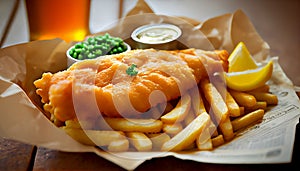 Fish and Chips: The Popular Comfort Food Dish That Originated in the United Kingdom, Generative AI, illustration