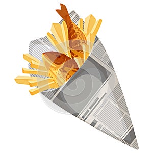 Fish and chips traditional fast food vector illustration