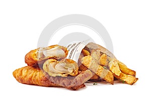 Fish and chips on white background