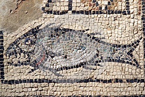 Fish, Christian symbol, mosaic in Euphrasian Basilica in Porec, Croatia
