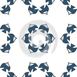 The fish are collected in a circle, a seamless pattern. Blue and white