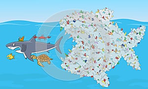 Fish composed of plastic waste. Stop ocean plastic pollution. photo