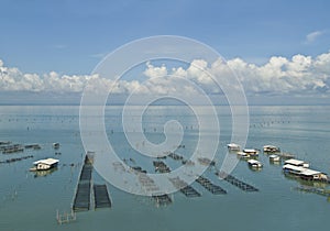 Fish coop farm in Songkhla Lake Thailand