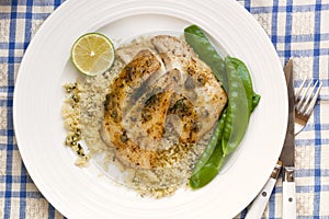 Fish with Cous Cous and Snow Peas