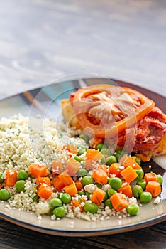 Fish, couscous and vegetables