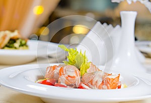 Fish and Cream Dish on Restaurant Table