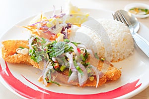 Fish crispy spicy with rice