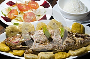 Fish dinner tostones corn island nicaragua photo