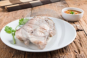 Fish dish - Boiled fish eat with seafood spicy dip
