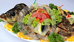 Fish dish with vegetables, stuffed with fish, seafood