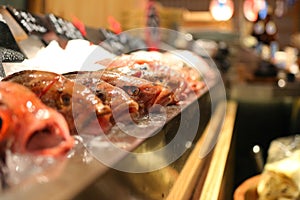 Fish display in a fish market styled sashimi restaurant