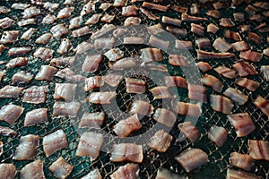 Fish Dried on the fishing net on the street in Asia