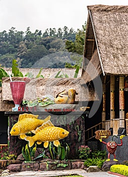 Fish effigies at Ulun Danu Beratan Temple complex, Bedoegoel, Bali Indonesia