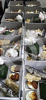 Fish, egg sambal in lunch box photo