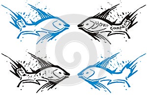 Fish emblem in grunge style - four options