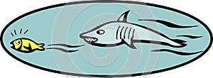 Fish escaping from a shark vector illustration