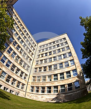 Fish-eye image of the IG Farben Building or the Poelzig Building in Frankfurt am Main