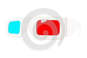 Fish-eye view of red-and-blue disposable glasses photo