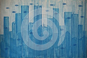 Fish - Eyes in the city - Abstract Art Painting