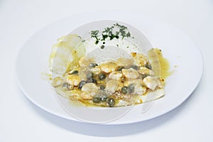 Fish fillet Sole with shrimp sauce rice potato cream recipe Sao Paulo Brazil