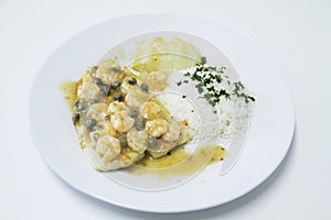 Fish fillet Sole with shrimp sauce rice potato cream recipe Sao Paulo Brazil