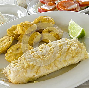 Fish fillet tostones Corn Island Nicarauga photo