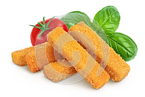 Fish finger or stick isolated on white background with full depth of field