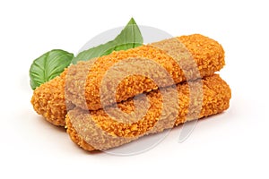 Fish fingers with basil isolated on white background