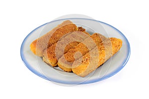 Fish fingers on plate isolated,