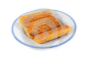 Fish fingers on plate isolated,