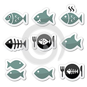 Fish, fish on plate, skeleton icons