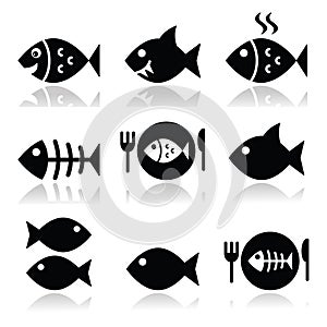 Fish, fish on plate, skeleton vecotor icons