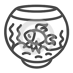 Fish in fish tank, aquarium, fishbowl line icon, pets concept, goldfish vector sign on white background, outline style