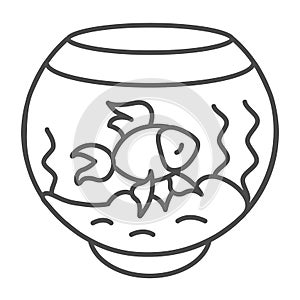 Fish in fish tank, aquarium, fishbowl thin line icon, pets concept, goldfish vector sign on white background, outline