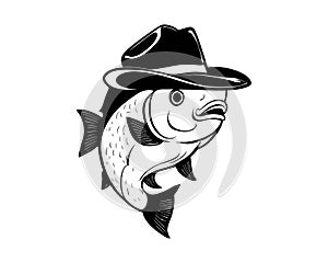 fish, fish wearing a hat cartoon, hat on a fish art, funny fish vector