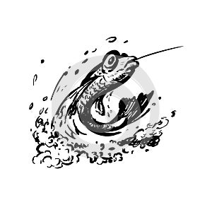 Fish on the fishhook jump out of water.