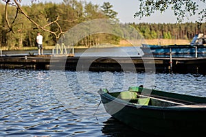 Fish fishing at a lake in central europe. Anglers fishing on the