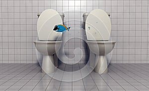 Fish flying between toilets