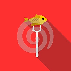 Fish on fork icon, flat style