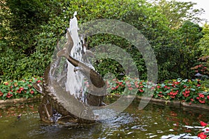 Fish fountain in Japanese Garden, Butchard Gardens, Victoria, Canada