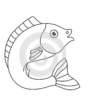 Fish. Gracefully curved fish - linear vector illustration for coloring. Outline. Hand drawing. Linear fish for a coloring book on