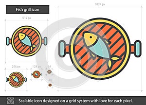 Fish grill line icon.