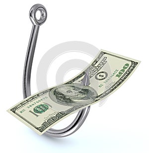 Fish hook with a banknote